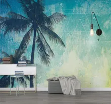 Custom 3D wallpaper Nordic style coconut tree nostalgic background wall paper mural - silk waterproof material Custom 3D wallpaper Nordic style coconut tree nostalgic background wall paper mural - silk waterproof material
