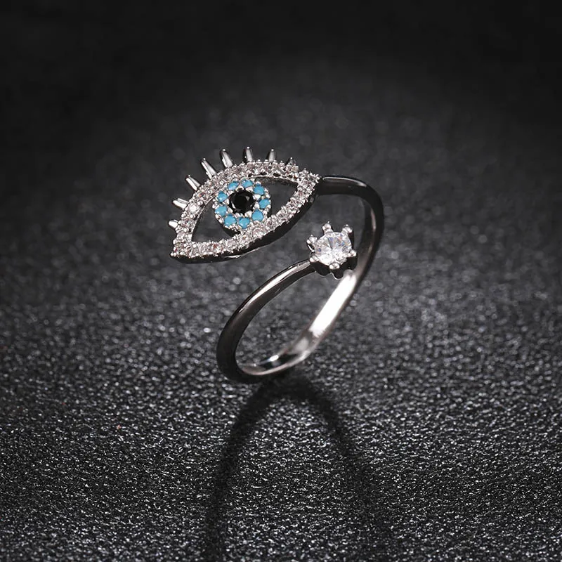 Классическое серебряное кольцо с кубическим цирконием для женщин, регулируемое кольцо со сглаза для помолвки, свадьбы, женское богемное ювелирное изделие, подарок