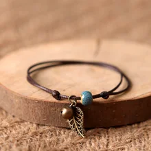 Простой Регулируемый ручной работы лист с колоколом керамические ножные браслеты тканые регулируемые веревочки Лаки браслет для женщин ювелирные изделия