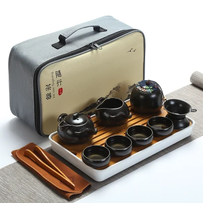  Ceramic travel Kung Fu tea set home teapot cup lid bowl outdoor portable car tea tray travel tea se