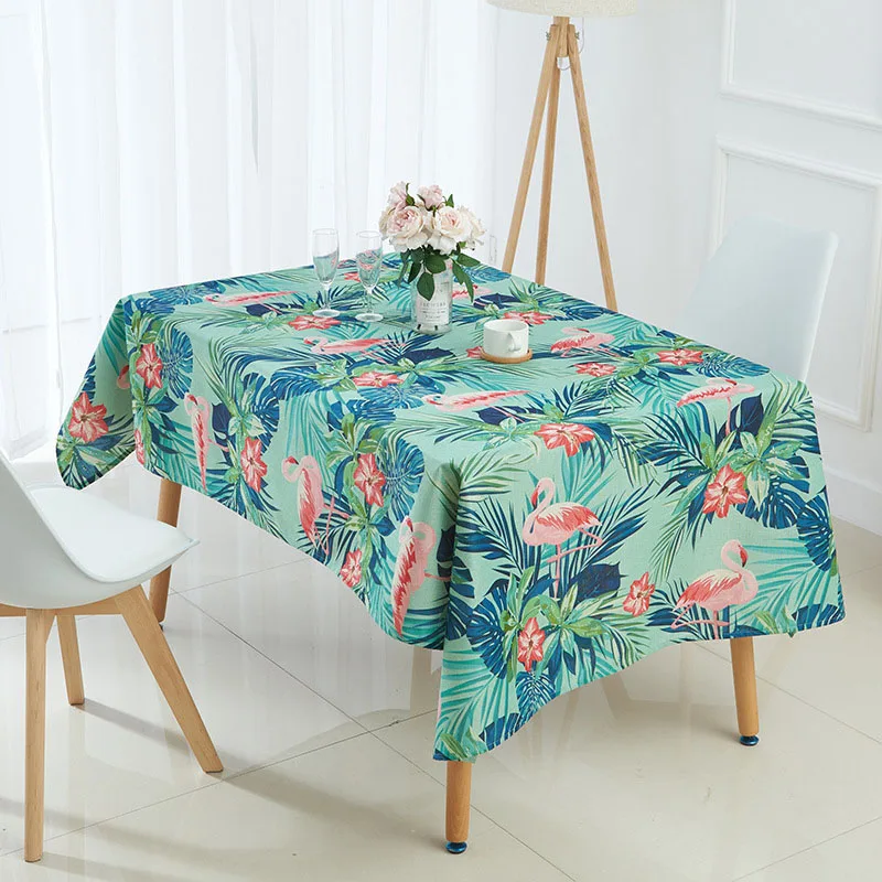 

Nordic Style Tropical Plant Flamingos Toucan Pattern Printed Linen Table Cloth Home Kitchens Hotel Decorative Tablecloth Custom