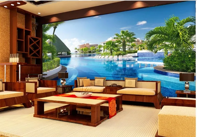 Best Offers 3d customized wallpaper custom 3d wallpaper Villa swimming pool sofa background wall photo 3d wallpaper