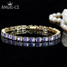 ANGELCZ фирменный дизайн идеальный крой австрийский Блестящий фиолетовый кристалл инкрустированный золотой цвет регулируемый Femme браслет для женщин AB020