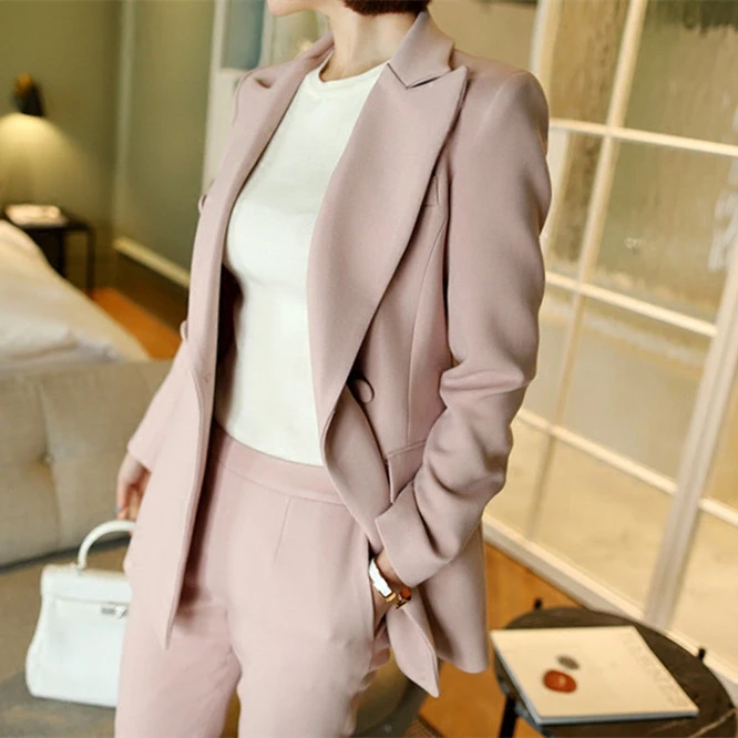 Женский брючный костюм формальный розовый костюм женский Новая мода офисный женский бизнес OL стройная форма костюм из двух частей