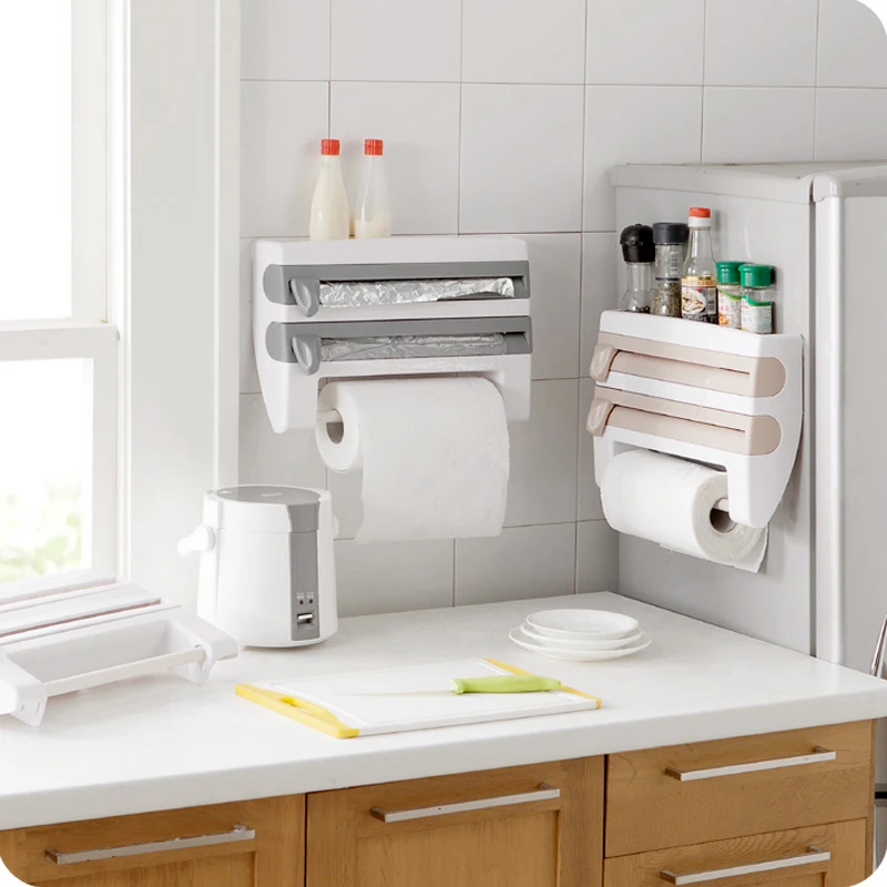 BAISPO многофункциональный настенный кухонный цепляющийся стеллаж для хранения соусных бутылок, держатель для бумажных полотенец с дизайнерским резаком