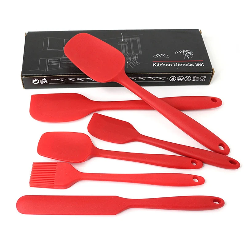  6 Piece Set Baking Silicone Kitchenware Tools Silicone Scraper Wipe Brush Size Scraper Red Black