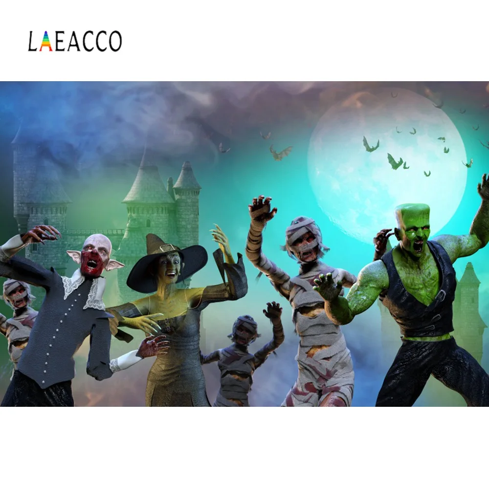 

Laeacco Happy Halloween Wizard Zombie Evil Ghost Castle Bat Party Poster Photo Backgrounds Photography Backdrop For Photo Studio