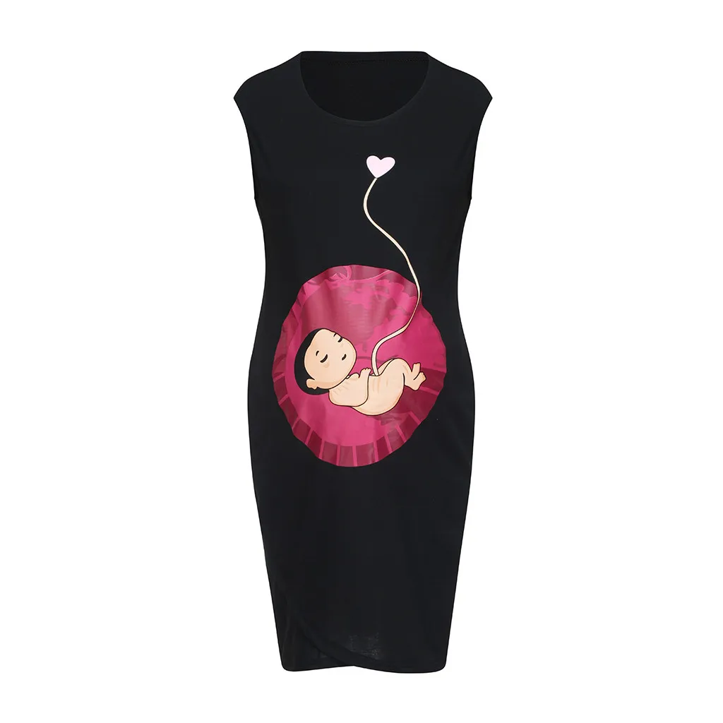 Платья для беременных женщин; платье без рукавов с круглым вырезом для беременных; платье с рисунком для беременных; Ropa Premama Embarazadas - Цвет: Черный