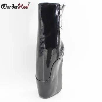 

Wonderheel new short ballet boots 7" wedge heel with lockable zip patent black fashion sexy fetish locked ballet ankle boots