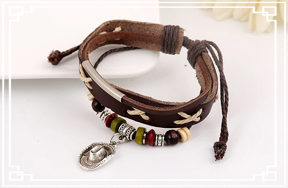 Классический модный кожаный браслет из бисера с черепом, серебряный браслет, мужские и женские браслеты