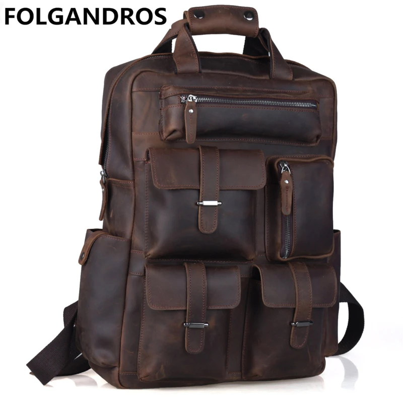 designer genuine leather backpacks men multi pocket daypack college
