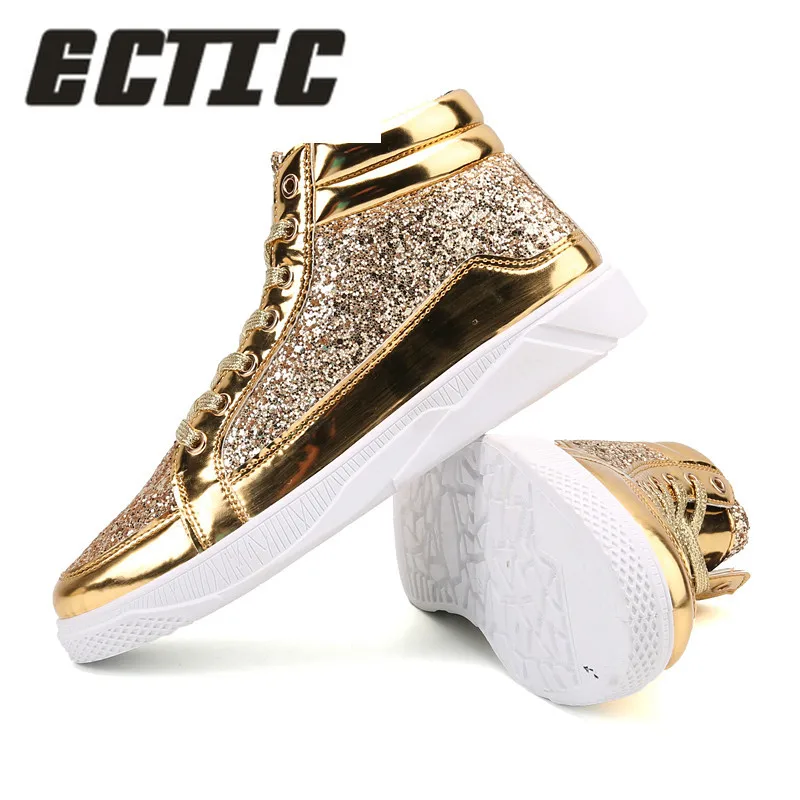 ECTIC 2018 Men hip hop dancing sneakers Flats Shoes Spring gold silver