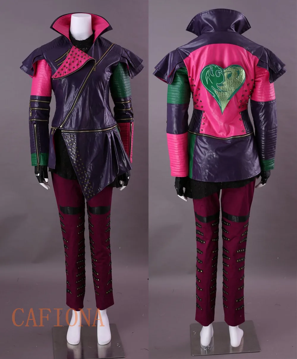 Cafiona Descendants 2 cosplay Mal cosplay costume кожаное пальто в стиле панк полный набор на заказ размер Вечерние