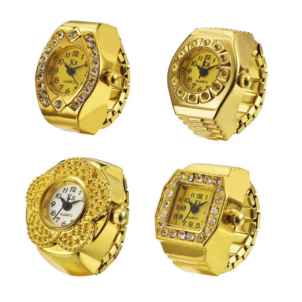 

Fashion Ladys Girl rhinestone Round Elastic Quartz Watch Finger Ring Watch Women Trendy Creative  Imitation Diamond Gifts