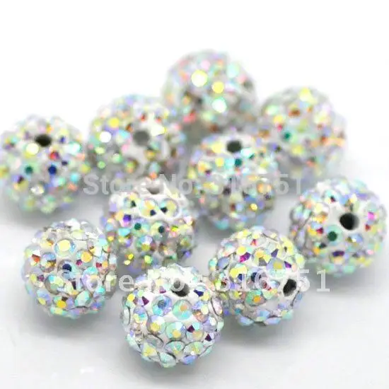 

Hot Sale Free Shipping 10 Pcs Clear AB Color Pave Dense/Bling Rhinestone Ball Beads 10mm(3/8")(W01746 X 1) AA