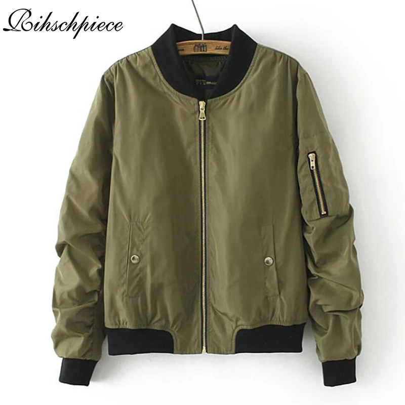 Rihschpiece 2018 Bomber Jacket Women Windbreaker Female Army Green Basic Coat Pocket Short Jackets RZF1326