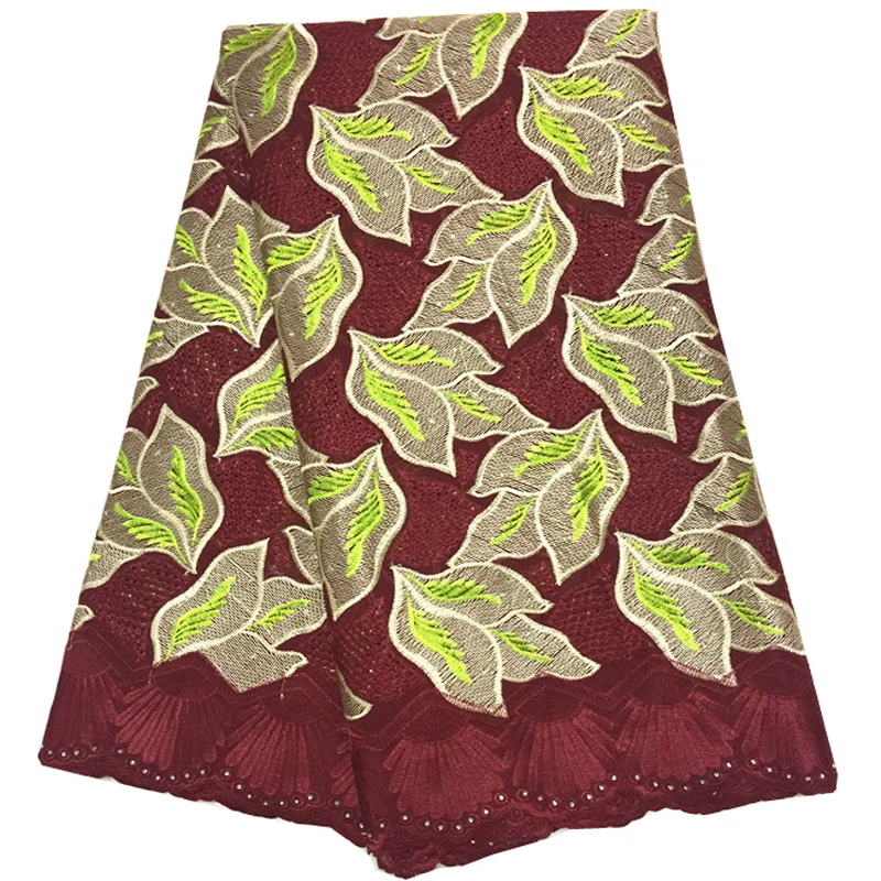

Free shipping (5yards/pc) wonderful embroidered Swiss cotton lace wine red African voile lace fabric for party dress CLS163