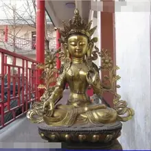 S03425 2" Тибет буддизм Классическая Бронзовый Gild Белая Тара Кван-Инь Падма статуя Будды