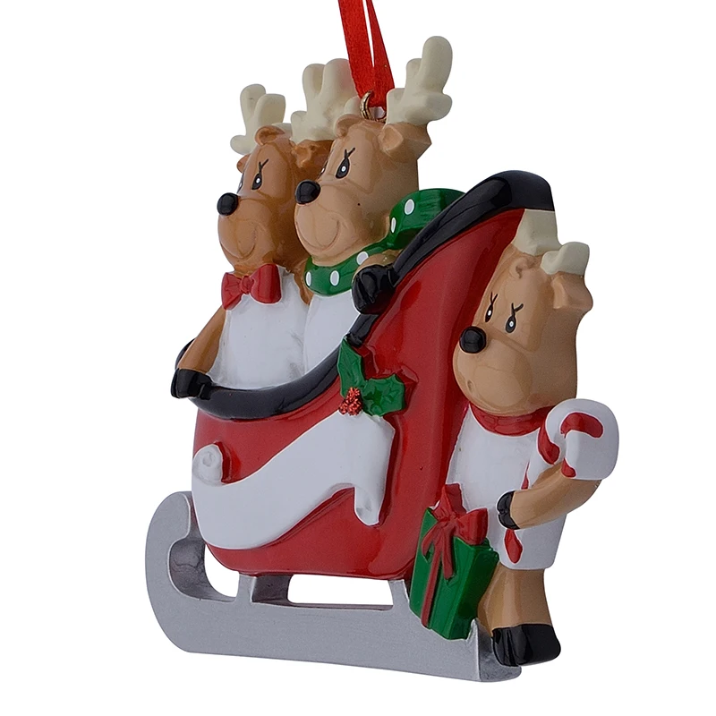 Resin Reindeer Family Sled Family Of 3 Christmas Ornaments Personalized Gifts Write Own Name For Holiday or Home Decor