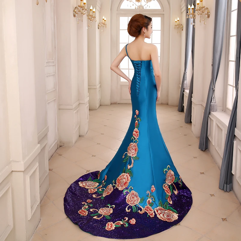 Robe de soiree vintga, платье с открытым плечом и шлейфом с качественной вышивкой, вечернее платье, платья для выпускного вечера