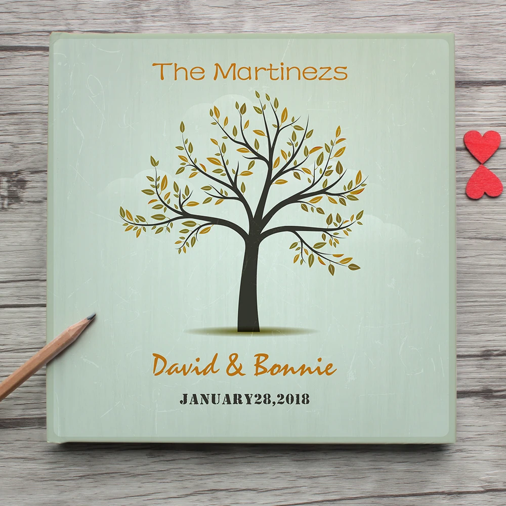 

Personalized Wedding Guest Book Alternatives,Custom Family Name And Date With Tree White Wedding Guest Book Photo Album Sign In