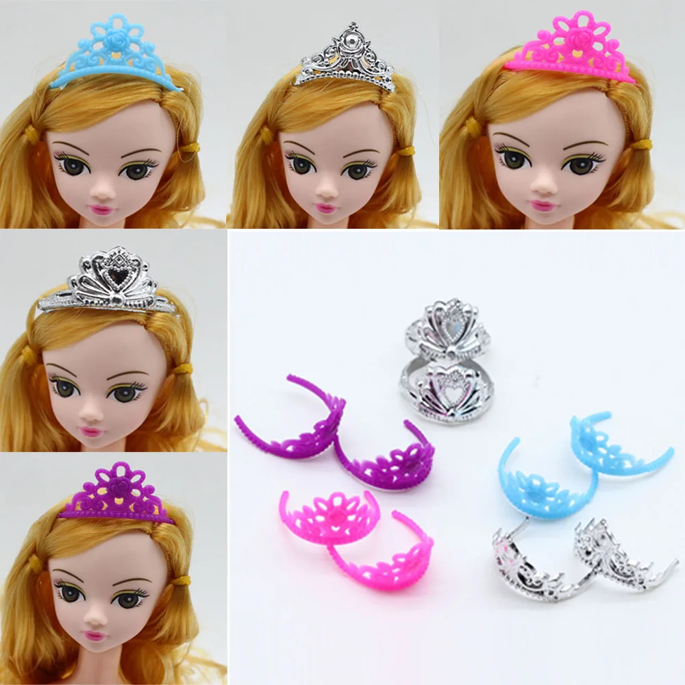 10pcs set Girls Crystal Plastic Crown Headband Headwear Accessories for Barbie Doll Toys