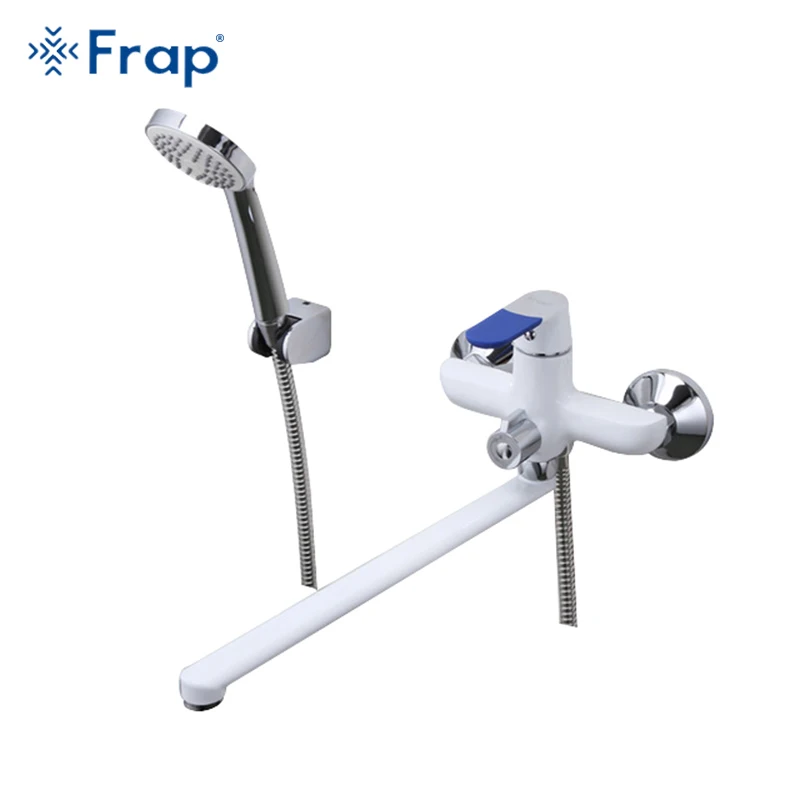 

Frap Modern Style Bath Faucet Wall Mounted Cold and Hot Water Mixer Tap Multi Color Handle Cover Choices 35cm Long Nose F2234