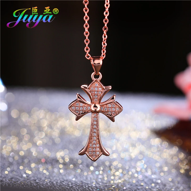 

Juya Luxury Jesus Christian Cross Pendant Necklace For Women Men Handmade Religious Jewelry Making Supplies