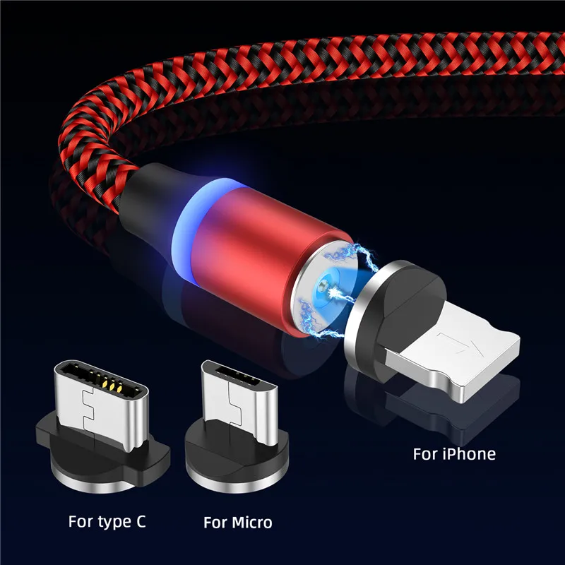 Moskado Плетеный Магнитный кабель светодиодный для зарядки iPhone X XS Xiaomi Note 5 Micro USB usb type