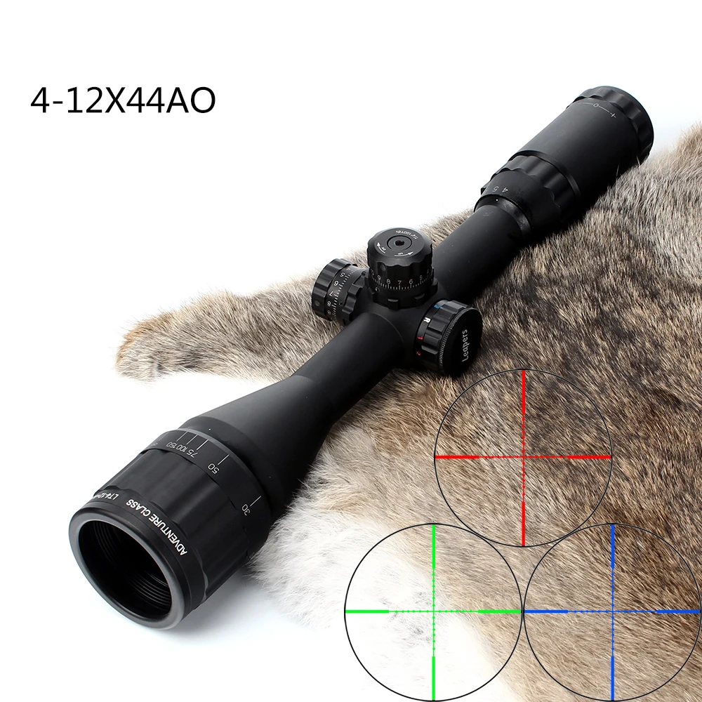 

Hunting 4-12X44 AO Riflescope Tactical Optical Sight Full Size Mil Dot Red Green Blue llluminate Reticle Turrets Lock Scope