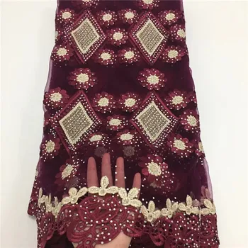 

New Design African Cord Lace High Quality French Lace Fabric with Plenty Stones 2018 African Lace Fabric for Nigerian Wedding(4