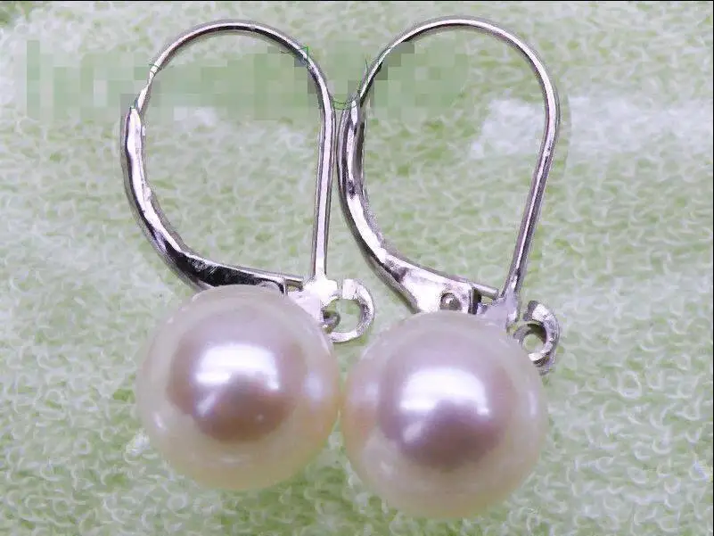 

Free Shipping >>>> GENUINE 8mm Round White Akoya Pearls Dangle Earring Sterling Silver