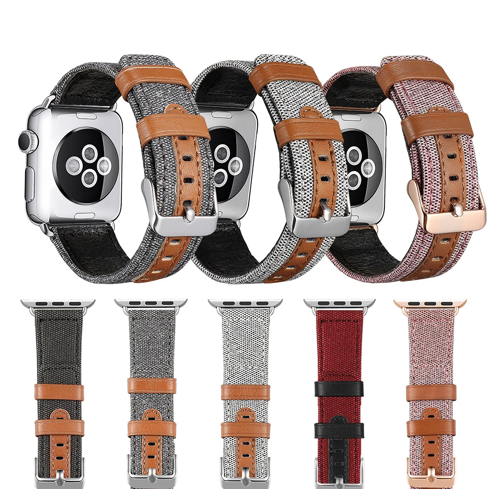 Классический джинсовый/кожаный ремешок для Apple Watch 38 мм 40 мм 42 мм 44 мм тканевый браслет для iWatch серии 2 3 4 ремешок для часов