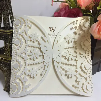 

Hot luxury wedding invitations pearlscent paper flower shape laser cut wedding cards