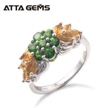 

Natural Chrome Diopside Sterling Silver Rings for Women Wedding Band Natural Citrine S925 Christmas Gifts for Women Birthday