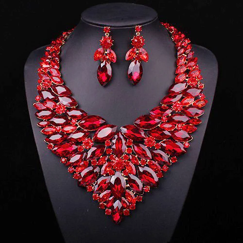 Luxury Shire Jewelry Crystal Jewellery Statement Necklace Earring Luxury Shire Jewelry Crystal Jewellery Statement Necklace Earring Gold Plated Wedding Party Prom Bridal Set For Bride In Sets From