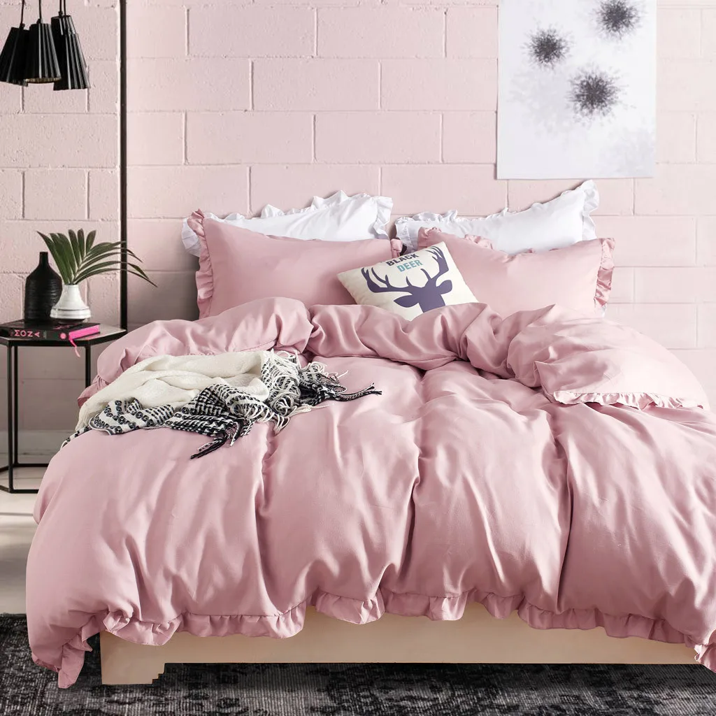 

European Style Bedding Set Solid Ruffle Corrugated Edge Duvet Quilt Cover Set Twin/Queen/King Three-Piece Bed Sheet Pillowcase
