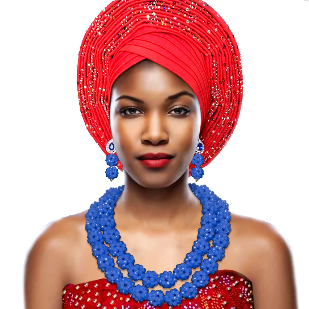 

Unique Blue Bridal African Wedding Beads Jewelry Crystal Beads Necklace Costume Jewelry Sets for Women