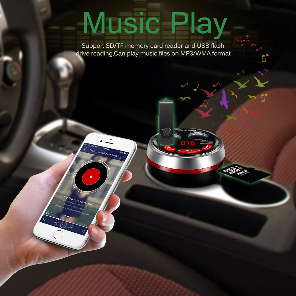 Автомобильный держатель для чашки комплект Bluetooth fm-передатчик прикуриватель гнездо USB зарядное устройство адаптер Поддержка U диск чтение Hands-free