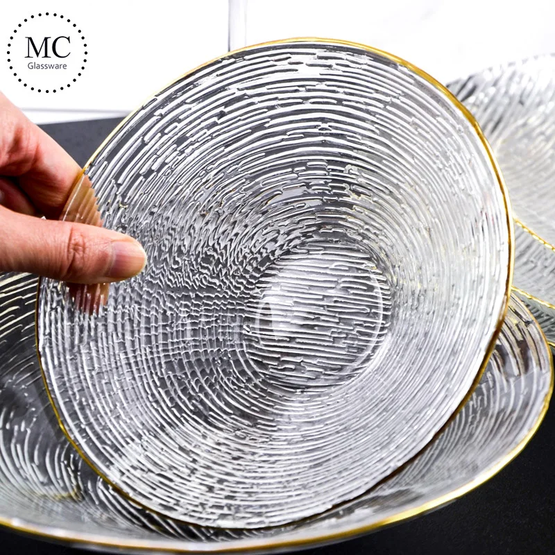 

insJapanese Phnom Penh Household Glass Salad Bowl Vegetable Plate Steak Plate Western Food Plate Fruit Bowl and Dessert Bowl