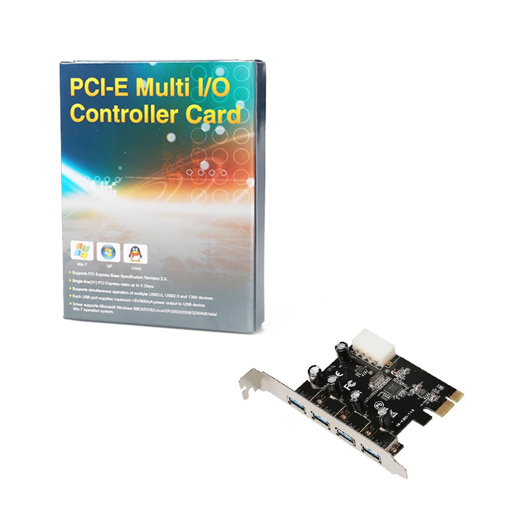 USB 3,0 PCI express карта расширения 4 порта USB 3,0 PCI-e PCIe адаптер USB3.0 5 Гбит/с скорость для рабочего стола win 10 с оригинальной коробкой