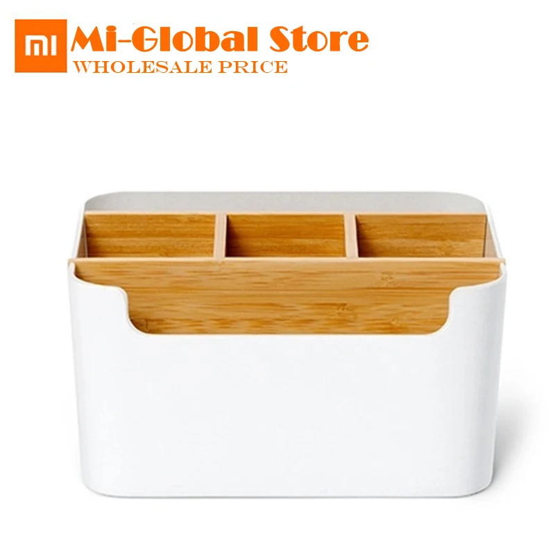 Продажа Оригинальный Xiaomi бамбуковое волокно Настольный ящик для хранения ручки канцелярские макияж Органайзер контейнер для офиса домашний стол н...