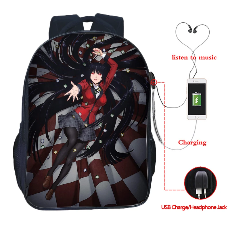 Красивый школьный рюкзак Jabami Yumeko Kakegurui Gambaling с USB зарядкой школьные рюкзаки двумя