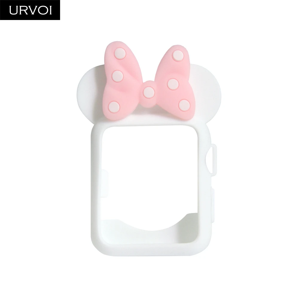 Чехол URVOI для apple watch, серия 4, 3, 2, 1, 38 мм, 42 мм, защитная лента для iWatch, силиконовый чехол с рисунком для дизайна Минни - Цвет: White Pink