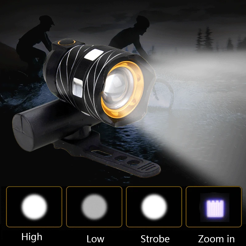 Top Zoomable Bicycle Front Headlight XM-L T6 LED 15000LM Bike Light Lamp USB Rechargeable Built-in Battery 3 Modes Torch 2 Top Zoomable Bicycle Front Headlight XM-L T6 LED 15000LM Bike Light Lamp USB Rechargeable Built-in Battery 3 Modes Torch 2
