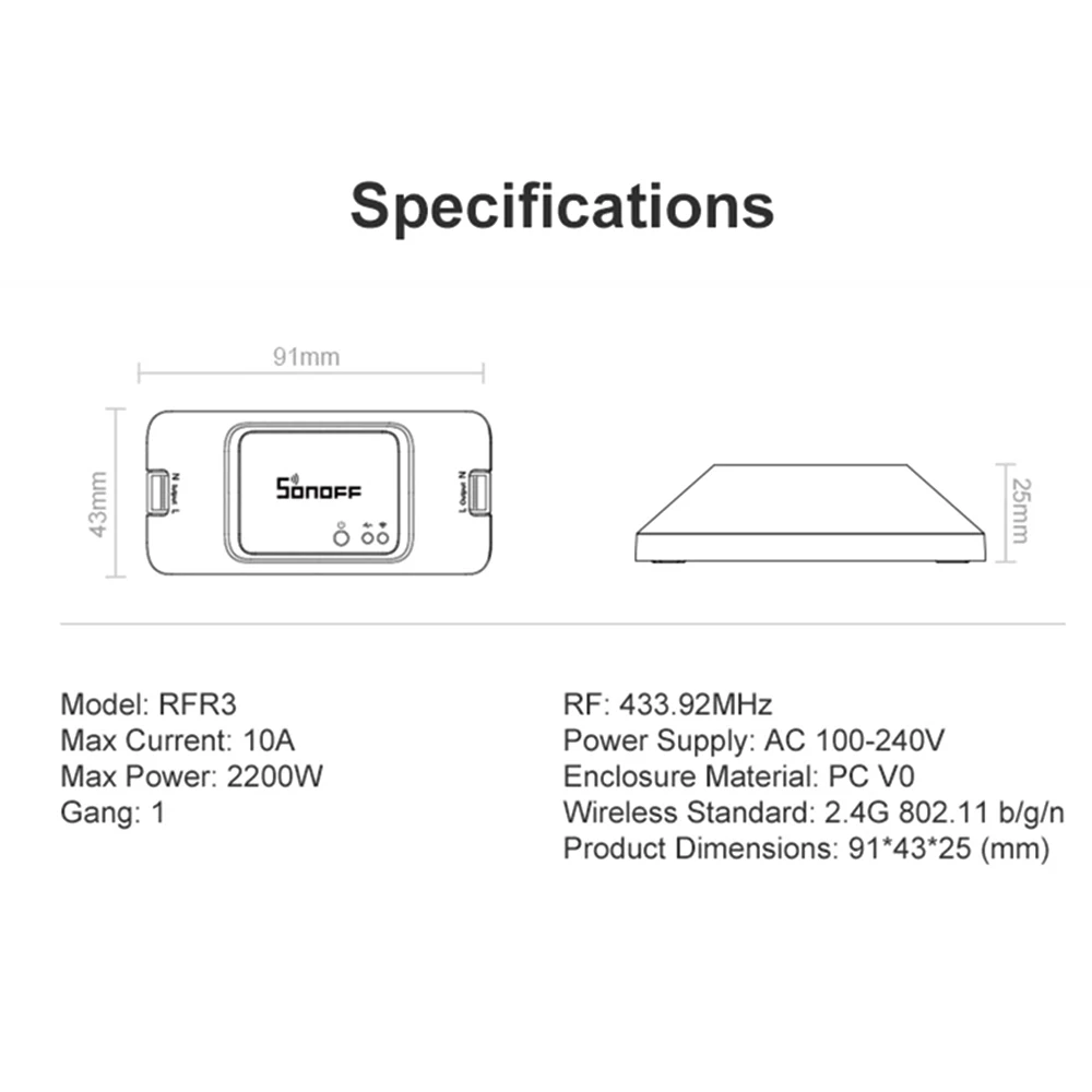 SONOFF 433 RF R3 Смарт вкл/выкл WiFi переключатель, Поддержка app/433 RF/LAN/голосовой пульт дистанционного управления DIY режим работает с Alexa Google Home