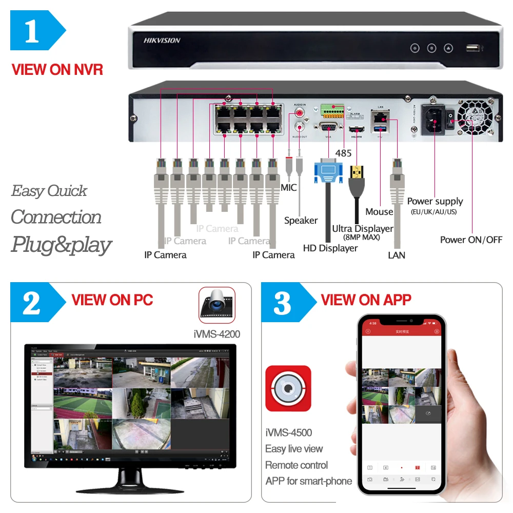  8CH CCTV System 4PCS Ultra 5MP Outdoor Security POE Camera with Hikvision 8 POE NVR DS-7608NI-K2/8P - 33044065825