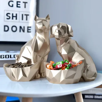 

Modern Resin Dog abstract sculpture Cat Statues Decoration Geometric Crafts Gift TV Cabinet Office Statue candy key storage Box