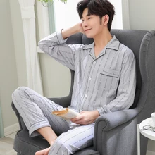 Зимние Повседневные Мужские пижамные комплекты размера плюс XXXL, Хлопковая пижама с длинным рукавом, Мужская пижама, простая Осенняя Пижама для мужчин на осень