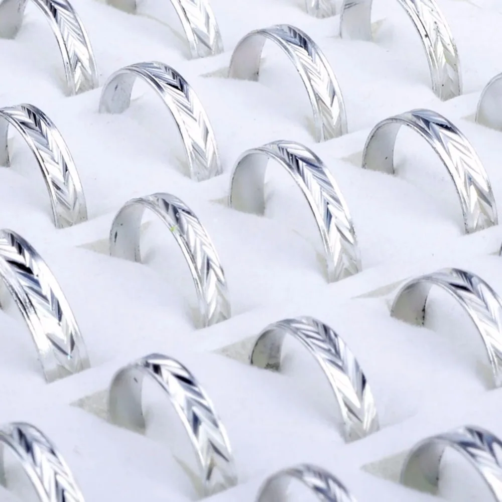 10Pcs Alloy Aluminum Silver Tone Band Ring Fashion Engagement Wedding
